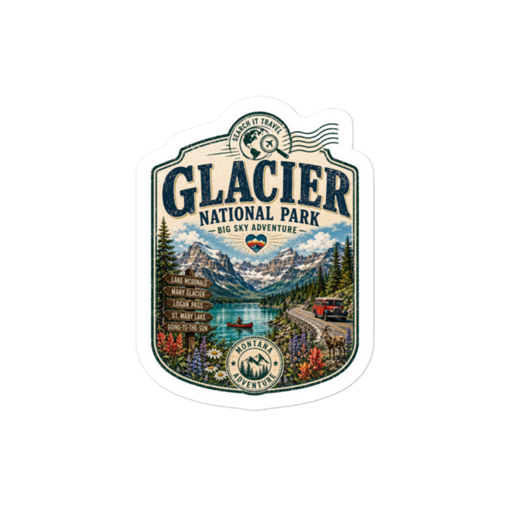 Glacier National Park Sticker | Vintage Montana Travel Decal | Search It Travel Water Bottle & Suitcase Sticker - Image 2