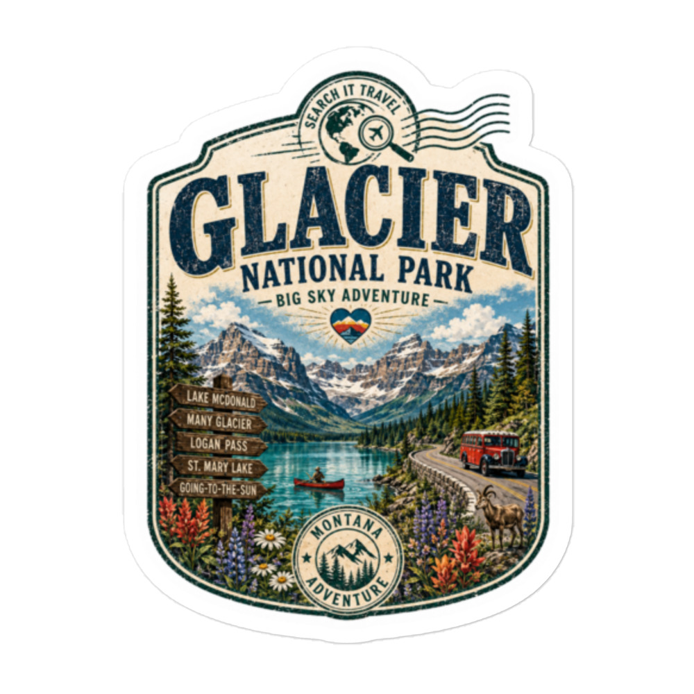 Glacier National Park Sticker | Vintage Montana Travel Decal | Search It Travel Water Bottle & Suitcase Sticker - Image 3