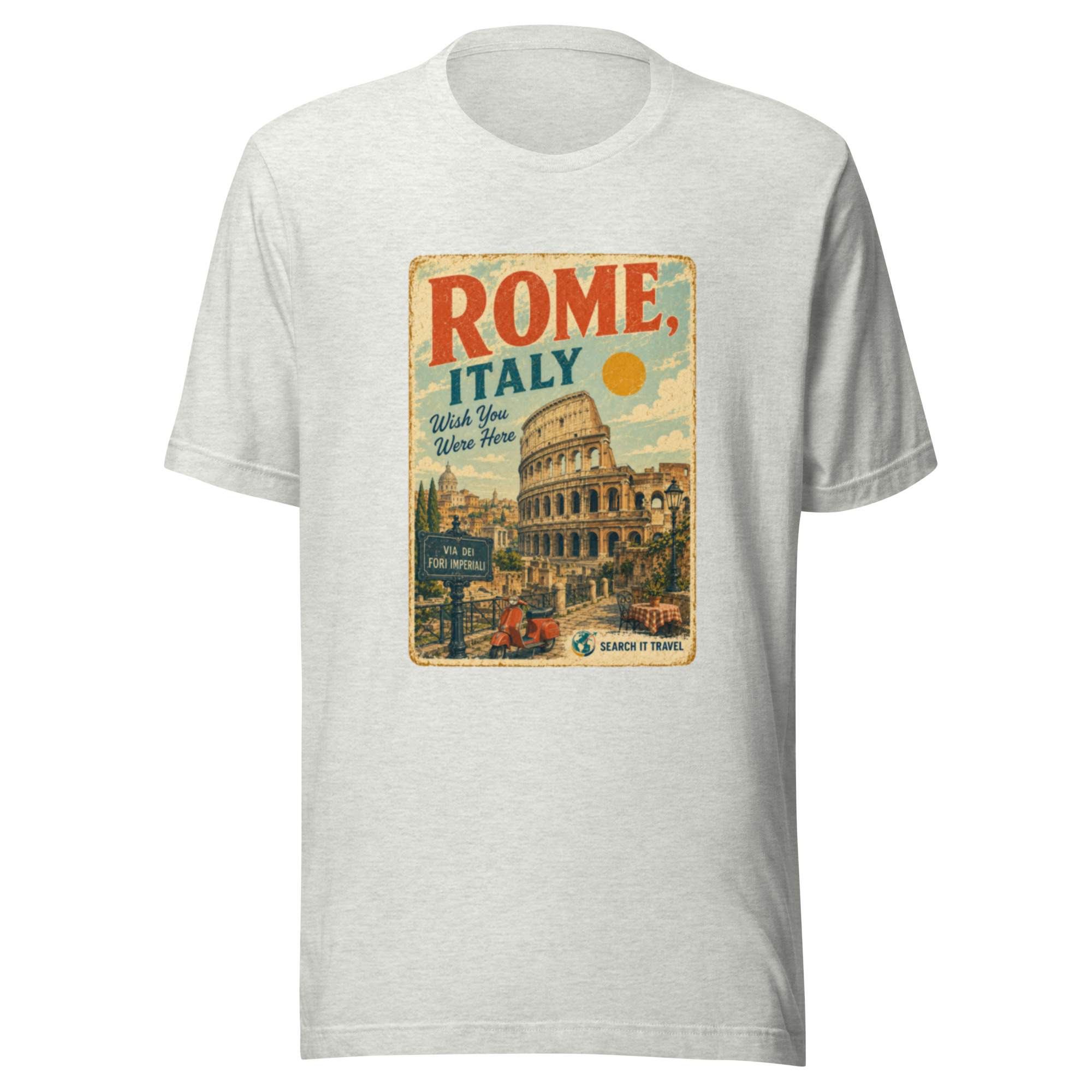 Rome Italy Vintage Postcard T-Shirt | Retro Colosseum Travel Tee | Search It Travel - Image 6