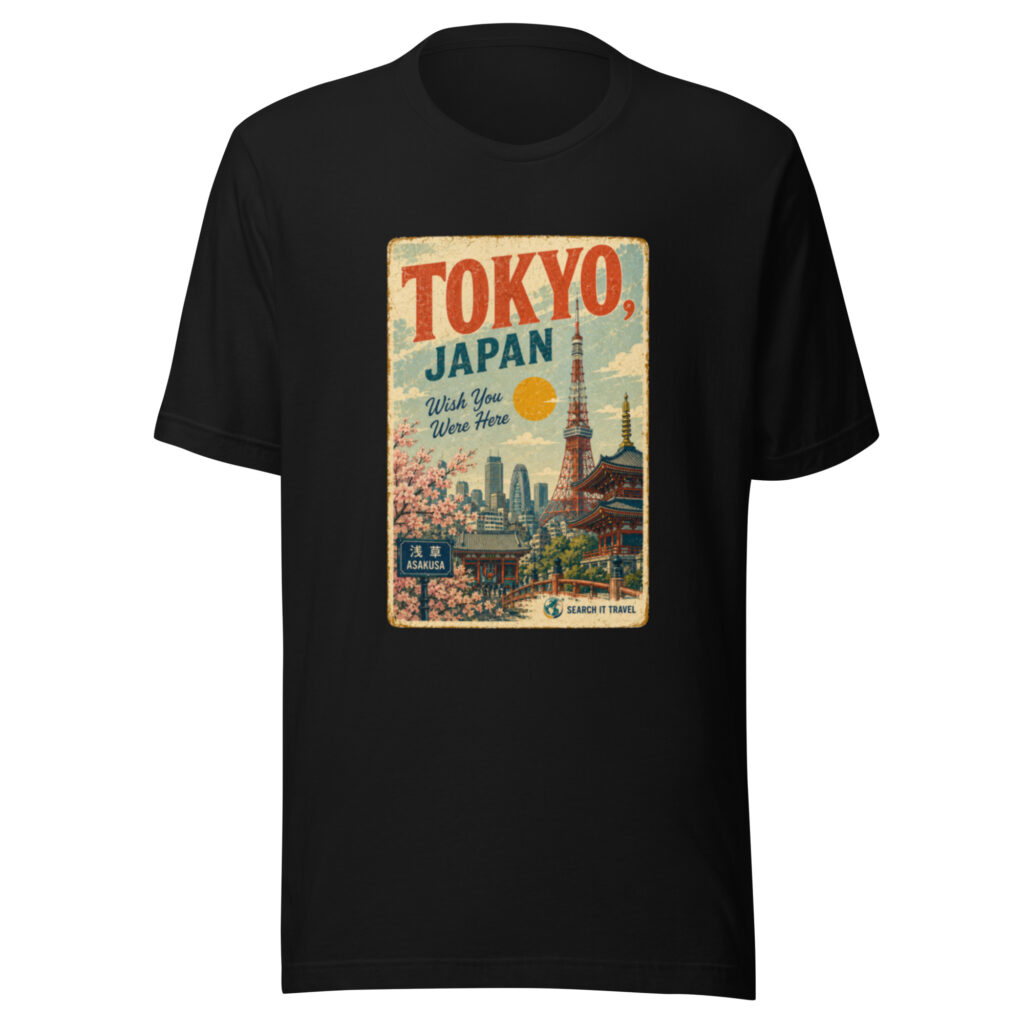 Tokyo Japan Vintage Postcard T-Shirt | Retro Tokyo Tower Travel Tee | Search It Travel