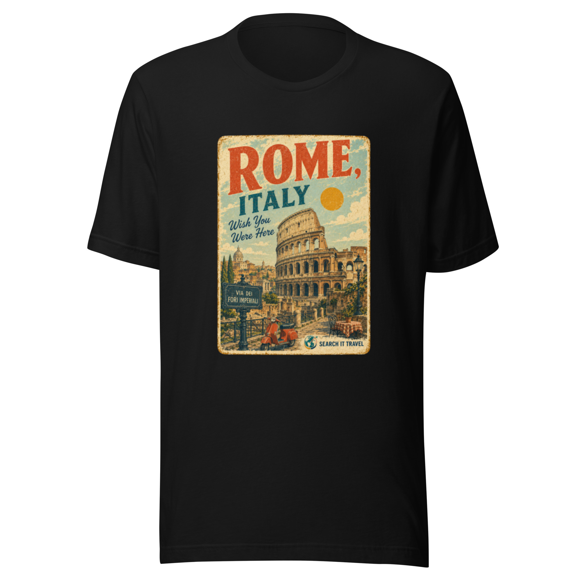 Rome Italy Vintage Postcard T-Shirt | Retro Colosseum Travel Tee | Search It Travel - Image 4