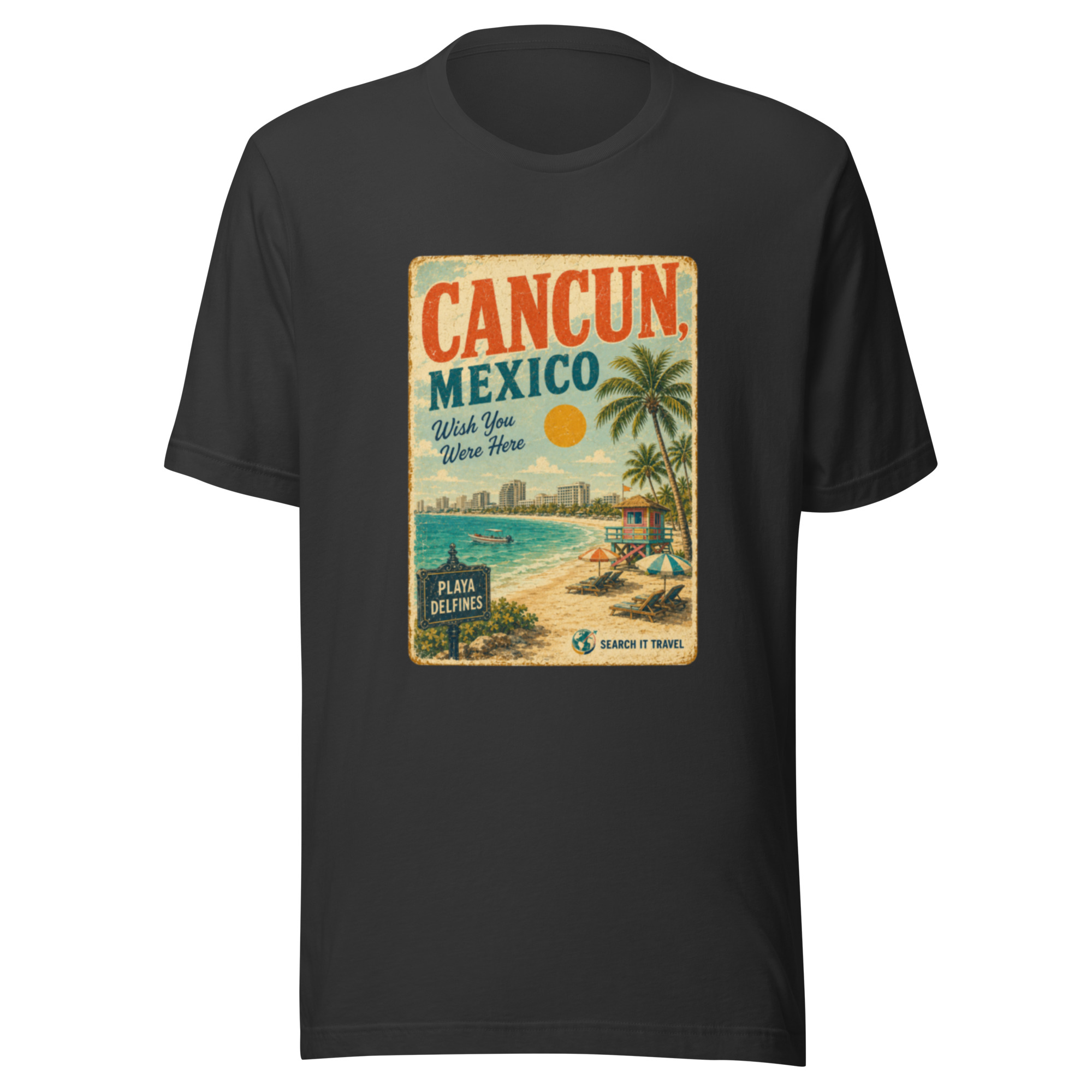 Cancún Mexico Vintage Postcard T-Shirt | Retro Beach Travel Tee | Search It Travel - Image 5