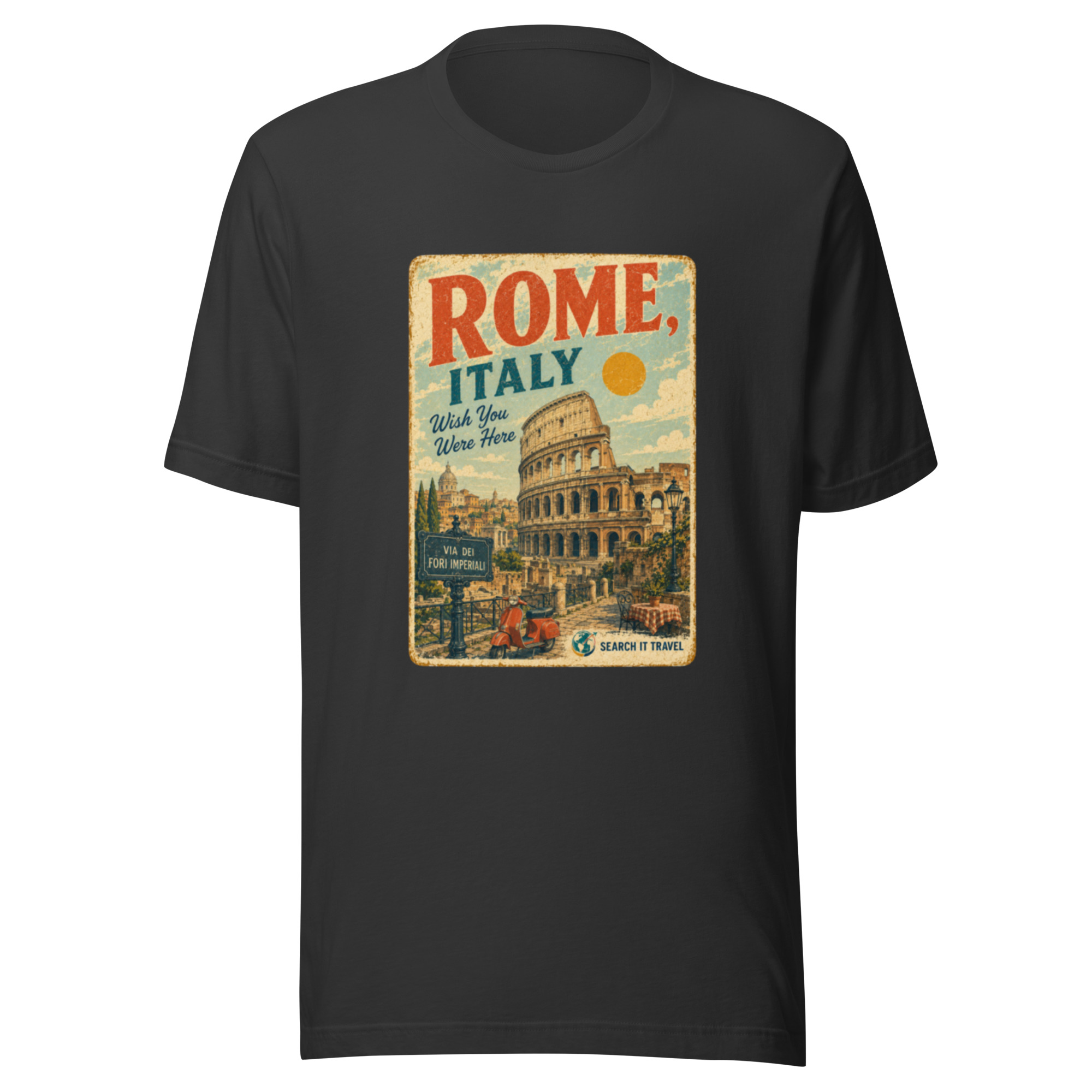 Rome Italy Vintage Postcard T-Shirt | Retro Colosseum Travel Tee | Search It Travel - Image 3