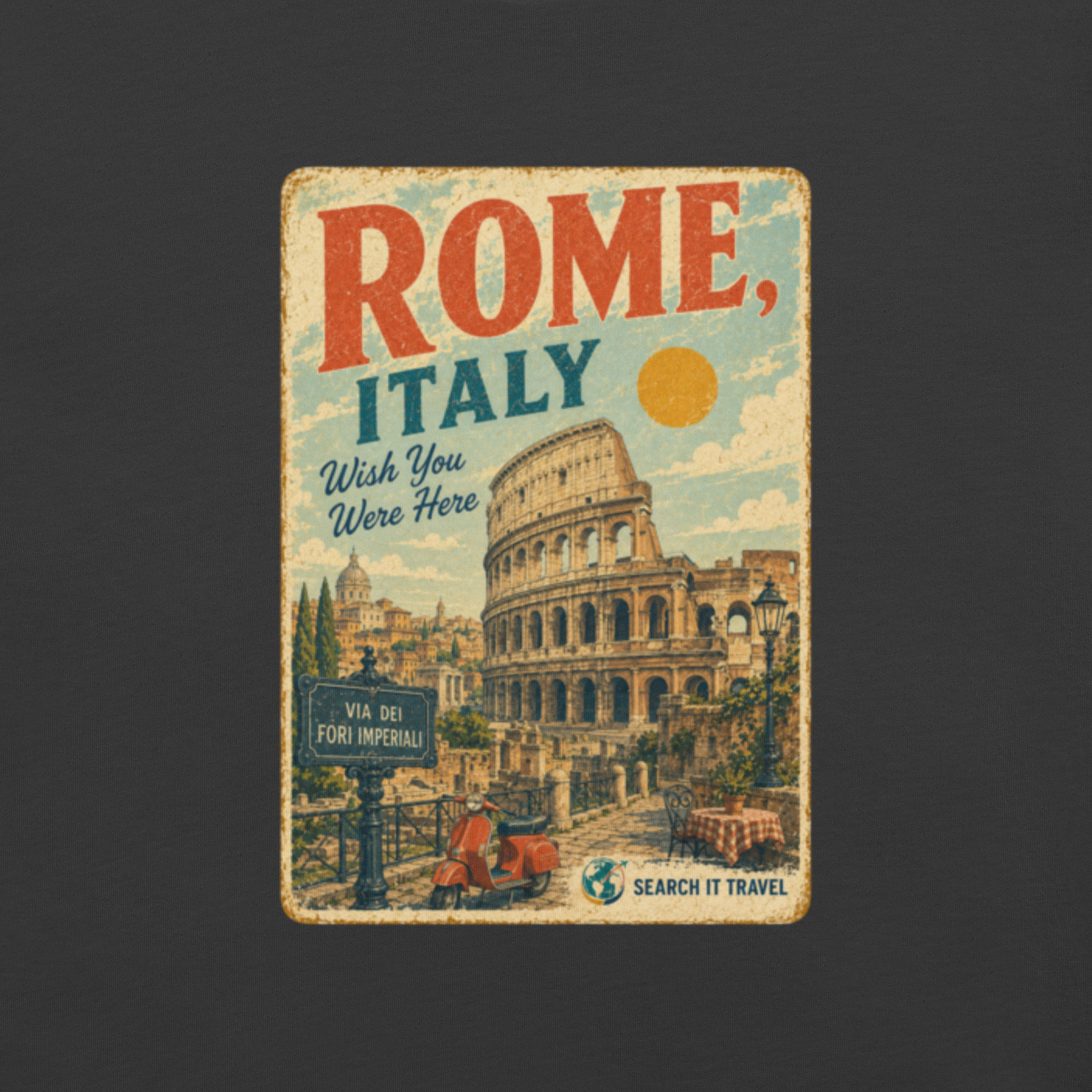 Rome Italy Vintage Postcard T-Shirt | Retro Colosseum Travel Tee | Search It Travel - Image 10