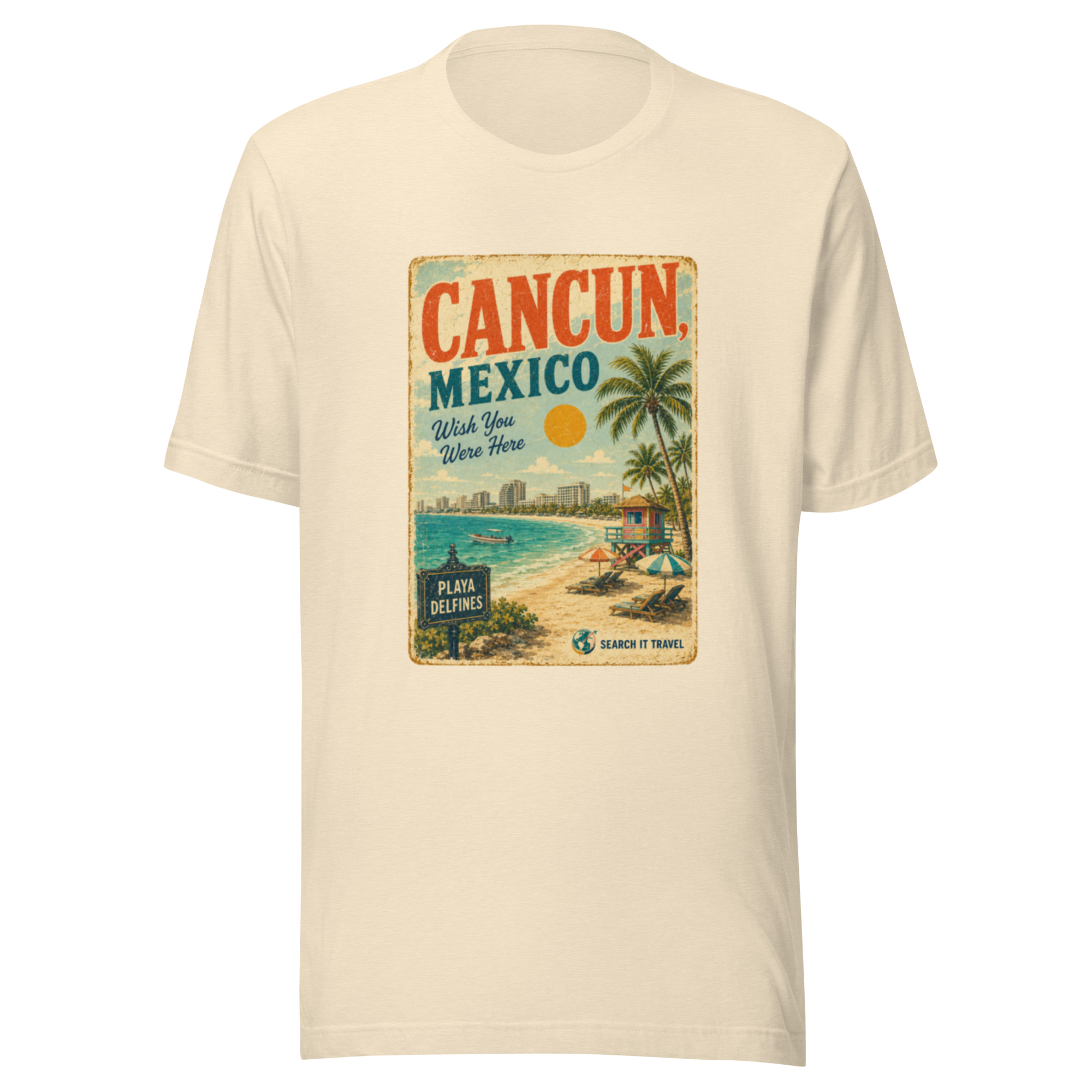 Cancún Mexico Vintage Postcard T-Shirt | Retro Beach Travel Tee | Search It Travel - Image 4