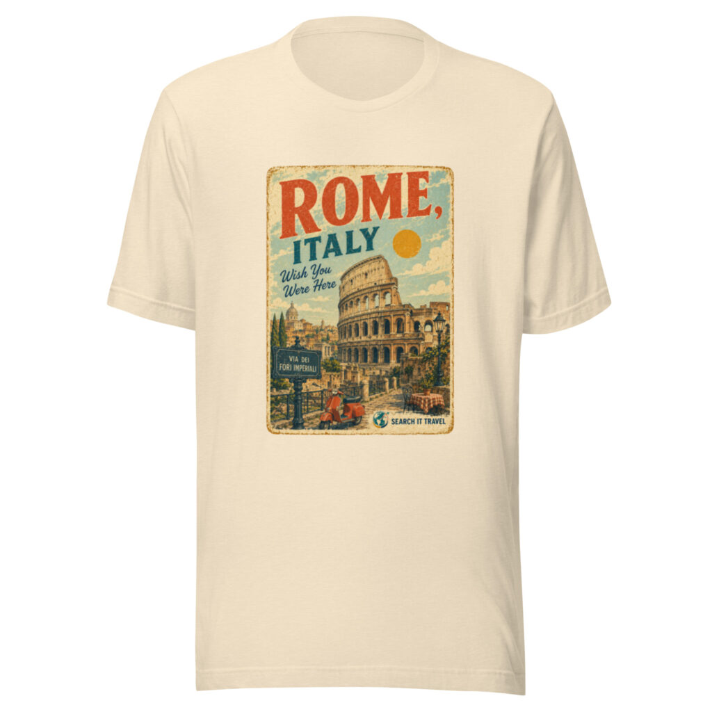 Rome Italy Vintage Postcard T-Shirt | Retro Colosseum Travel Tee | Search It Travel