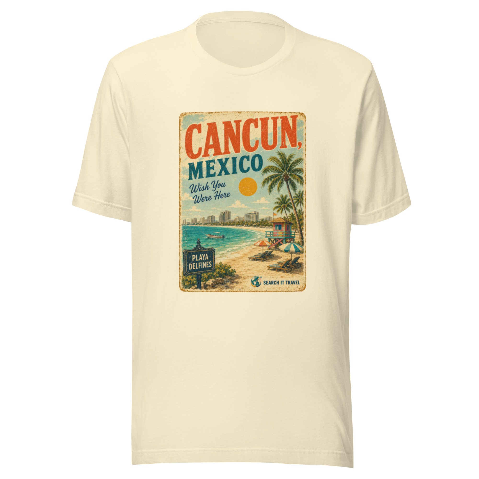 Cancún Mexico Vintage Postcard T-Shirt | Retro Beach Travel Tee | Search It Travel - Image 2