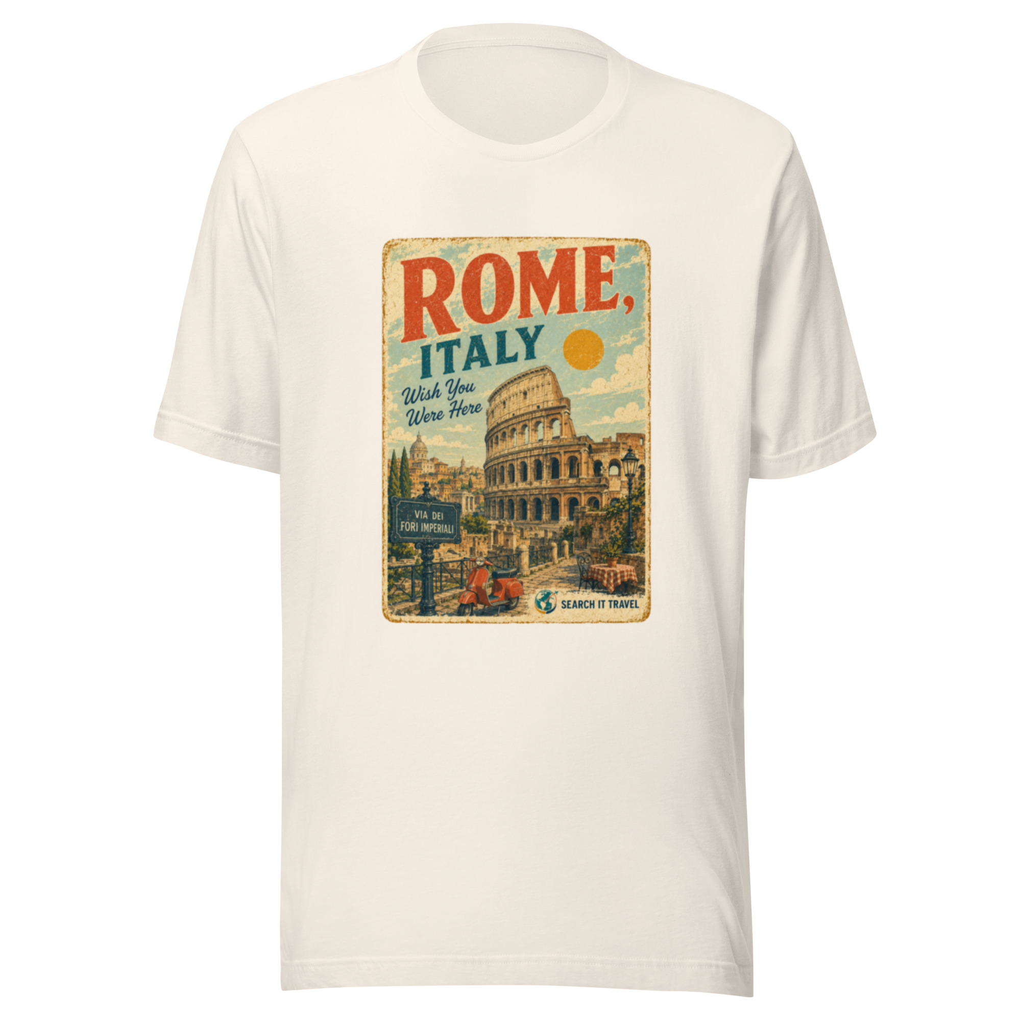 Rome Italy Vintage Postcard T-Shirt | Retro Colosseum Travel Tee | Search It Travel - Image 5